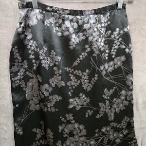 Worthington Skirt Women 12 Black Floral Satin Maxi Long Pencil Goth Formal Party